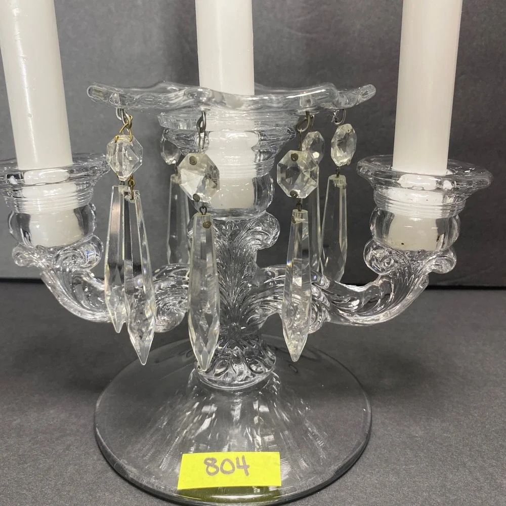 VTG Crystal 2 Arm Candelabra Clear Glass 3 Candle Holder Elegant Christmas Table